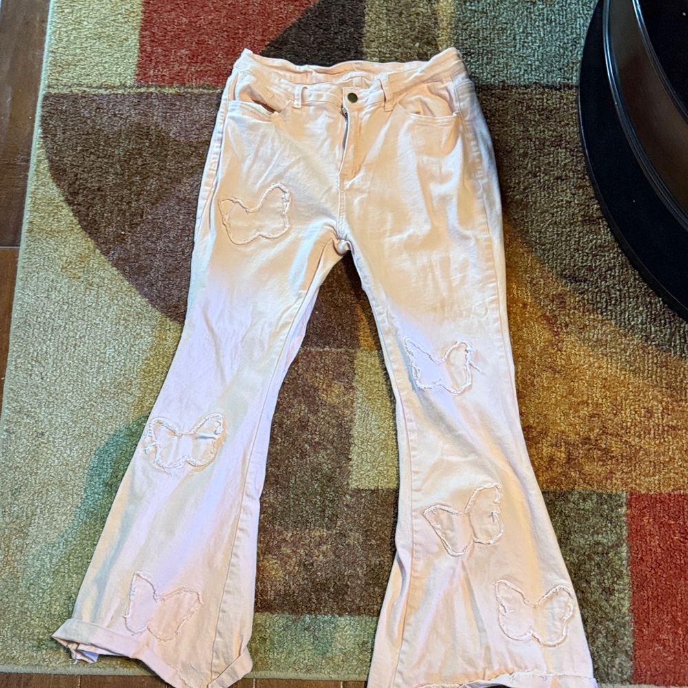 Butterfly Embroidered Flare Jeans